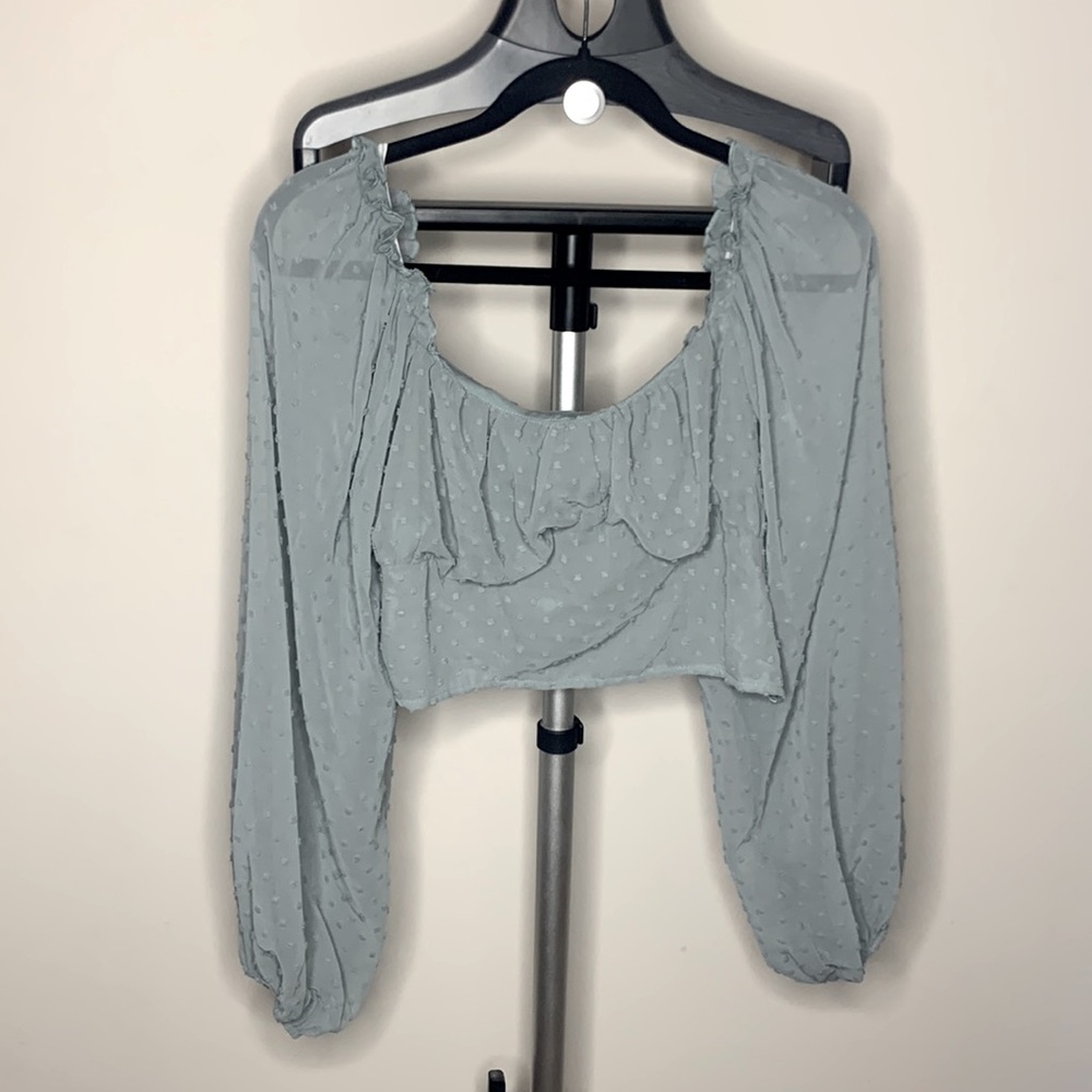 Cropped Puff Sleeve Peasant Crop Top.